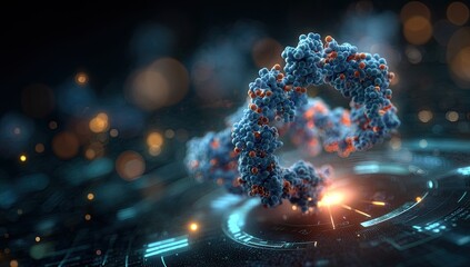 3D DNA helix on a futuristic interface