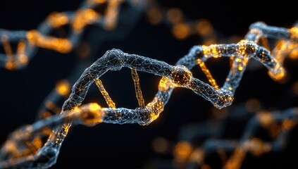 Abstract DNA helix, glowing particles