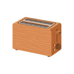 Wooden Toaster Illustration: Rustic Kitchen Appliance with Natural Grain Texture  Isolated