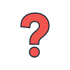 A red question mark with a prominent outline against a white background representing uncertainty or inquiry symbol