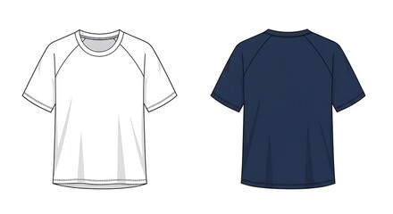 Short sleeve t shirt technical drawing fashion flat sketch illustration isolated on white background