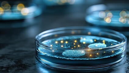 Petri dish with glowing microorganisms