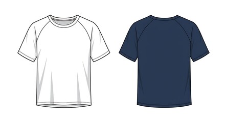 Short sleeve t shirt technical drawing fashion flat sketch illustration isolated on white background