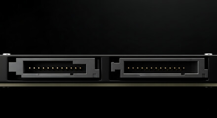 Close-up view of two digital data ports with pins, suggesting connectivity and technology.