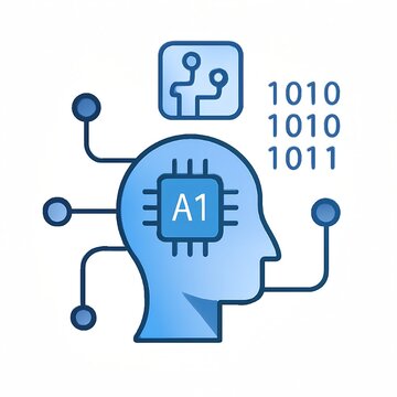 Minimalist Artificial Intelligence Concept Illustration &ndash; Futuristic Blue and Silver Vector