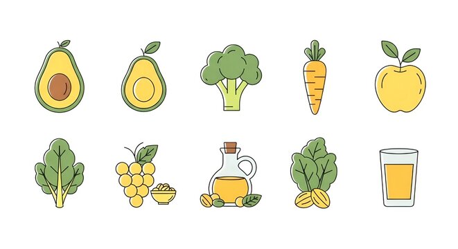 Flat Minimalist Healthy Food Icons for Apps and Branding &ndash; Pastel Vector Set