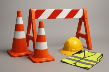 Construction safety equipment collection with modern workplace protection and industrial design