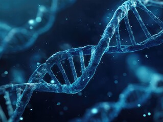 Abstract DNA double helix in a dark blue background