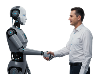 Human-robot interaction modern office digital futuristic environment collaboration concept isolated on transparent background