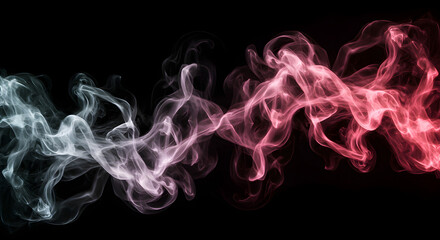 Fototapeta premium Vibrant Red and Blue Smoke Plumes Flowing on Dark Background