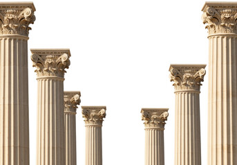 Naklejka premium Architectural columns standing tall in bright environment capturing ancient greek influence abstract viewpoint isolated on transparent background