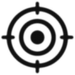 Black and white pixelated target symbol with concentric circles design