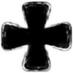 Black cross silhouette on dotted, abstract art design