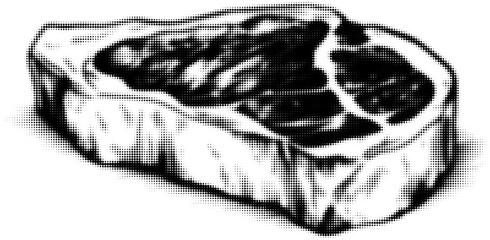 Obraz premium Detailed black and white illustration of a steak depicted in halftone style