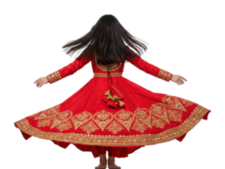 Cultural dance performance studio setting fashion vibrant red attire dynamic motion traditional art isolated on transparent background