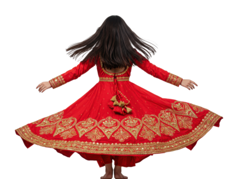 Cultural dance performance studio setting fashion vibrant red attire dynamic motion traditional art isolated on transparent background