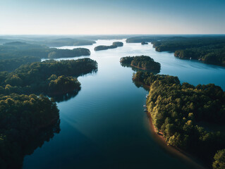 Aerial Cinematic View of Lake Oconee and Lake Sinclair in Summer, Georgia &ndash; Editorial Drone Landscape