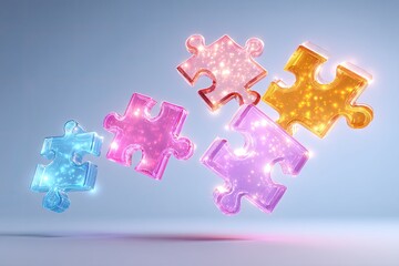 Floating, glowing puzzle pieces