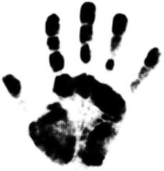 Halftone black handprint, digital abstract concept