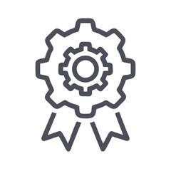 Gear and Ribbon Icon in Clean Minimalist Style on Black Background