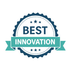 Award badge with best innovation label for business success on a black background