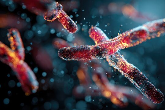 Microscopic view of vibrant, fiery chromosomes