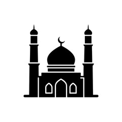 Islamic Mosque Silhouette Icon.
Black Mosque Vector Illustration.
Mosque Symbol with Minarets.
