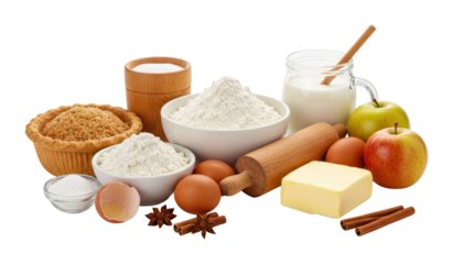 Baking ingredients preparation home kitchen food cozy environment culinary concept isolated on transparent background