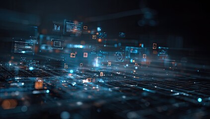 Abstract digital network, glowing interface elements