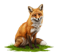 Obraz premium Wild fox portrait in green grass nature scene digital natural environment wildlife concept isolated on transparent background