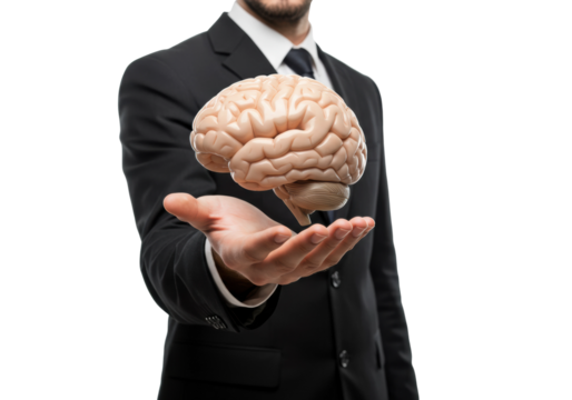 Exploring cognitive science business professional presenting brain concept studio setting creative perspective isolated on transparent background