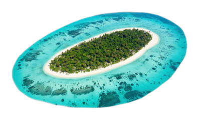 Aerial of pristine tropical island surrounded by turquoise waters nature scene serene environment isolated on transparent background