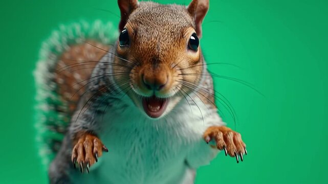 Close up of an eastern gray squirrel with its mouth open on a green screen background shot green screen animal video