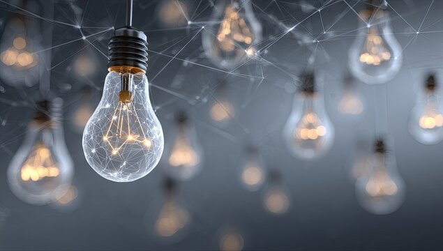 Illuminated light bulbs interconnected by a network