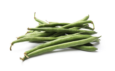 Fresh green pea pods isolated on white
