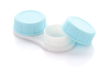 Case with contact lenses isolated on white