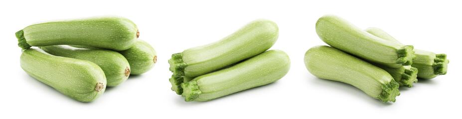 Fresh ripe zucchini isolated on white, set