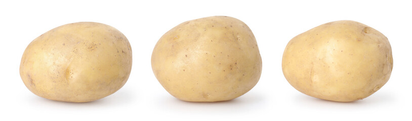 Fresh raw potatoes isolated on white, set