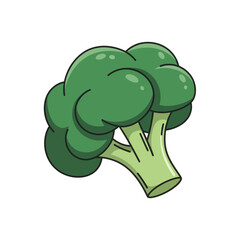 Cartoon illustration of a vibrant green broccoli floret.
