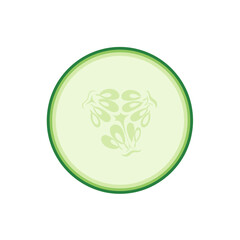A single, circular slice of cucumber, revealing the seeds and inner flesh, isolated on a white background.