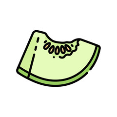 Outlined illustration of a cantaloupe slice with seeds.