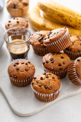 Banana muffins with chocolate chips for breakfast
