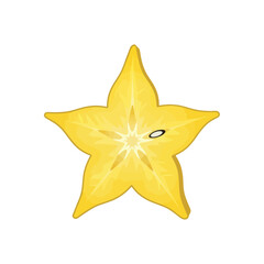 A single, sliced star fruit, showcasing its yellow color and internal structure.