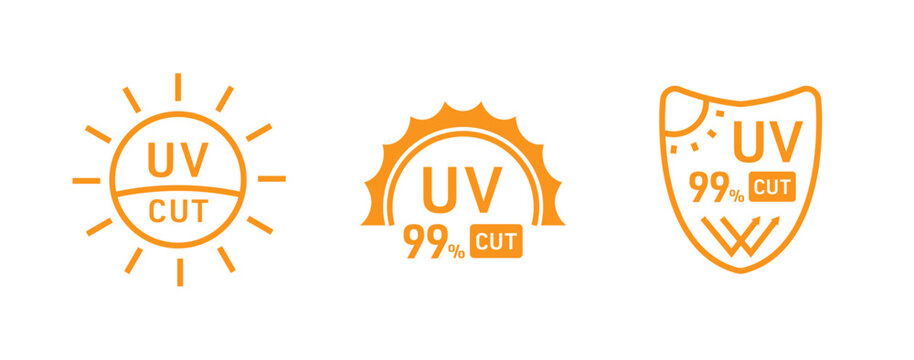 UVカットのアイコンとデザインセット（UV 太陽光 日焼け止め 紫外線 紫外線カット 紫外線対策 UV protection ベクター 編集可能）