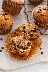 Banana muffins with chocolate chips for breakfast