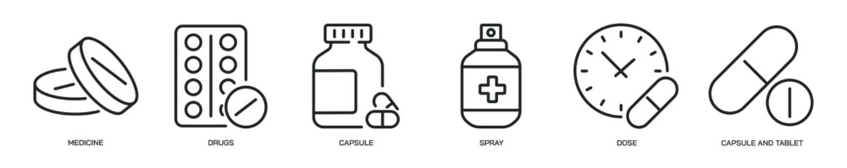 Medicine thin line icon set. Web minimal editable stroke icons