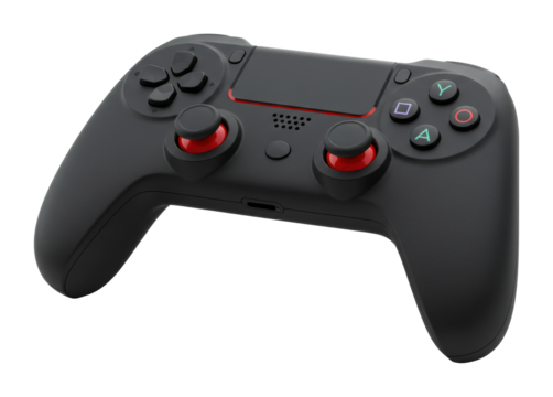 Gaming action with a black controller home setup product modern environment technology concept isolated on transparent background