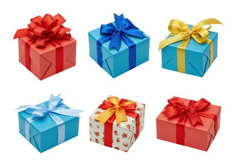 Obraz premium Colorful gift boxes for any celebration studio setting product vibrant atmosphere overhead festive concept isolated on transparent background