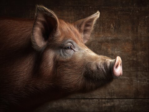 Dramatic Light On A Powerful Duroc Pig For A Character Shot