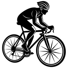Silhouette of a male cyclist in motion on a road bike with white accents cycling bicycle